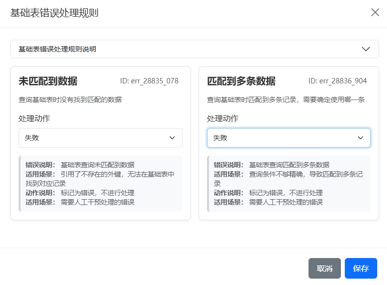 未匹配处理设置